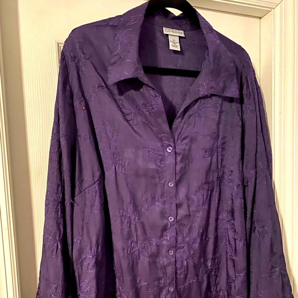Catherines 2X purple button down. Long sleeve